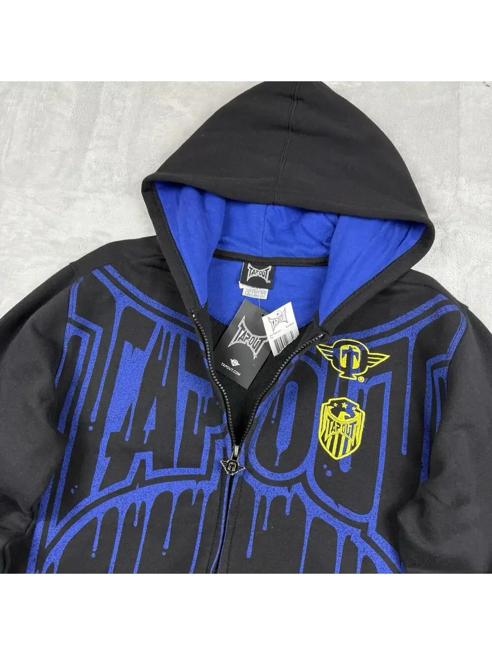 Y2K 2010 Tapout Full Zip Hoodie Black Blue Graphic MMA Y2K Sz M Metal Skate NWT - Picture 4 of 7